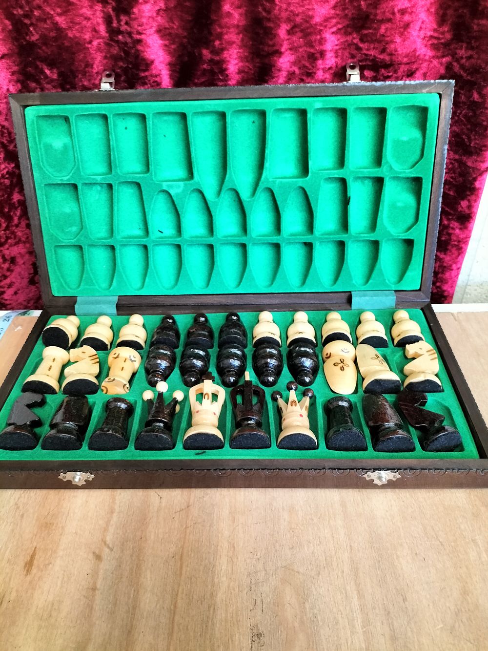 Lot 154 – Polish Folk Art Style Hand-Carved Chess Set in Folding Case