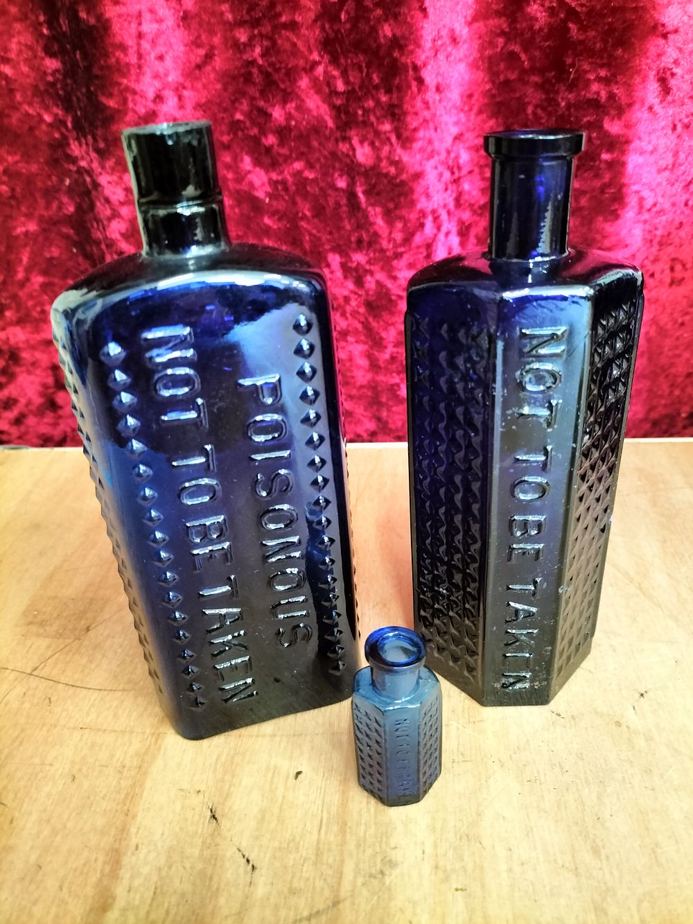 Lot 210 – A Trio of Cobalt Blue Glass Poison and Apothecary Bottles