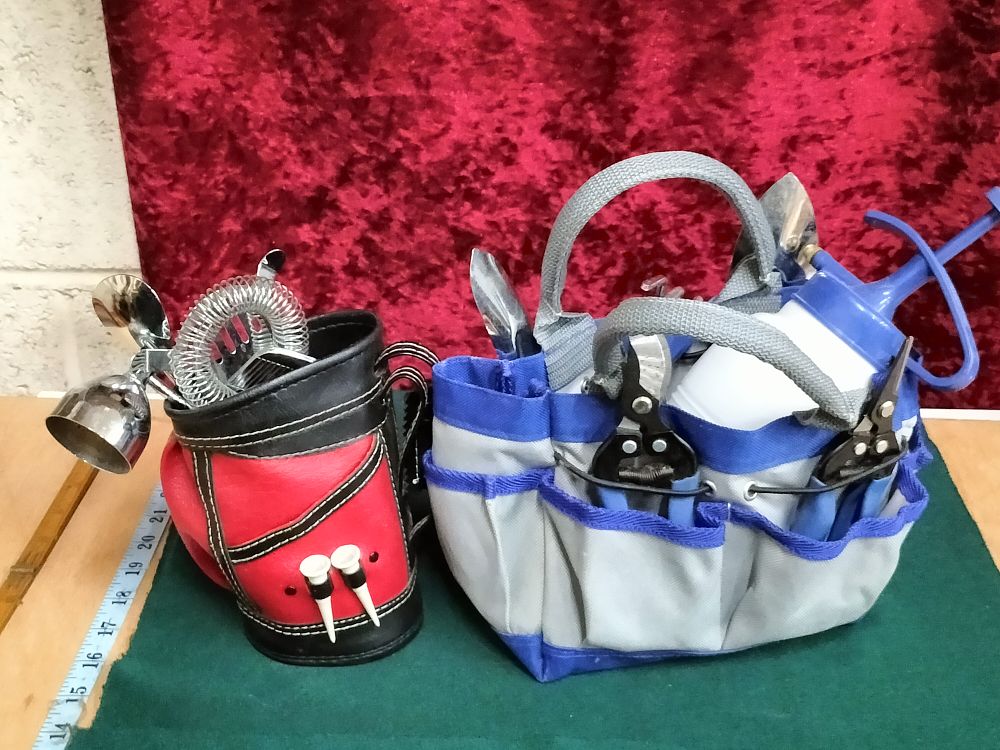 Lot 158 – A Pair of Novelty Miniature Tool Sets Comprising a Bar Set and a Gardening Kit