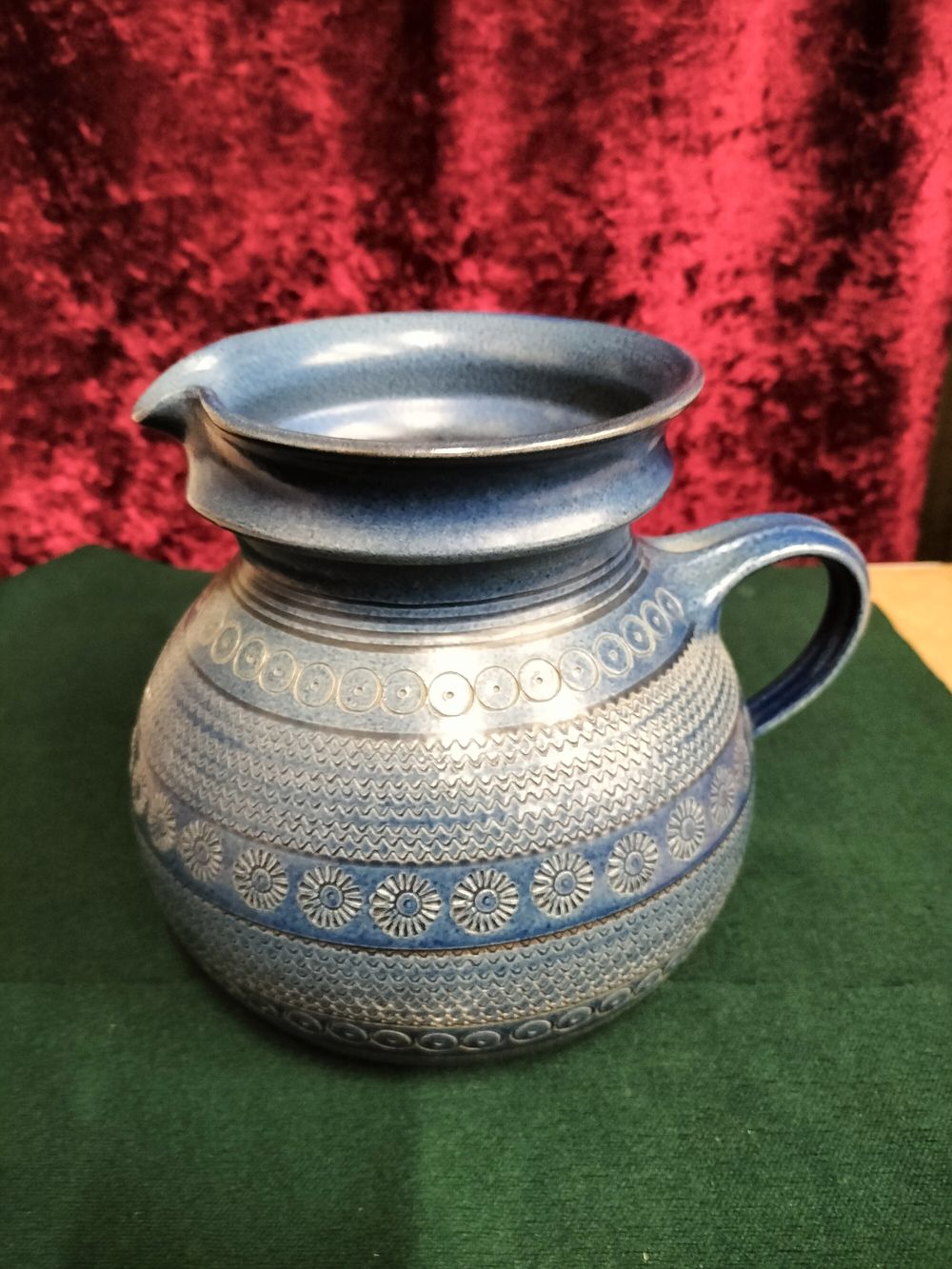 Lot 161 – Wick-Werke blue stoneware pitcher with impressed decoration