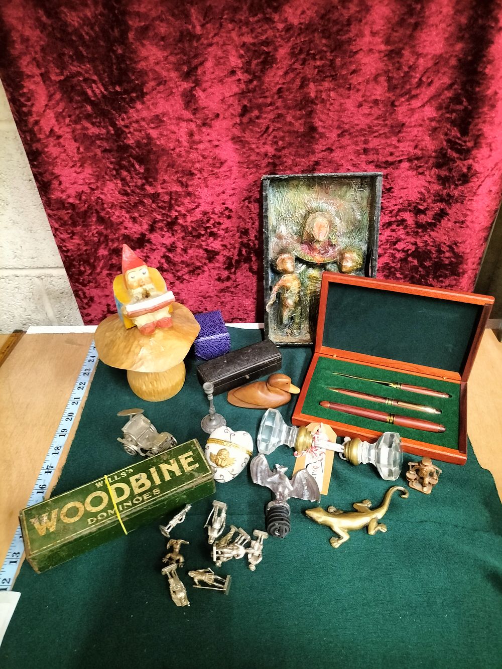 Lot 165 – A Contemporary Three-Piece Wooden Desk Set and an Assortment of Decorative Collectibles