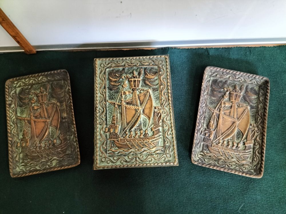Lot 153 – A Trio of Max Le Verrier Bronze Desk Accessories with Nef de Jacques Cœur Motif