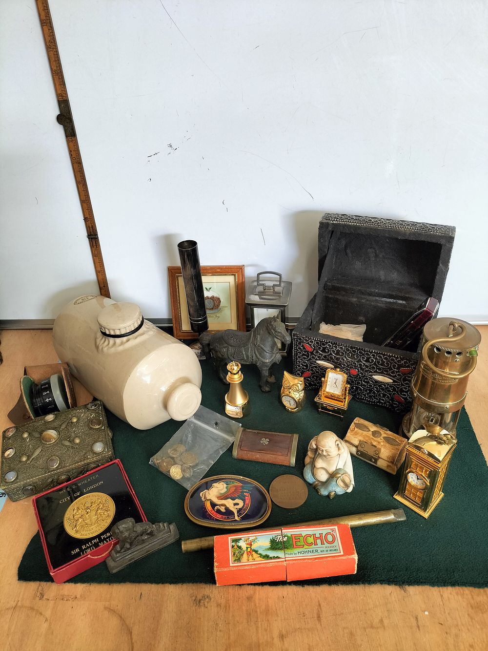 Lot 173 – An Assortment of Collectibles including a City of London Commemorative Medallion, Hohner Harmonica, and Metalware