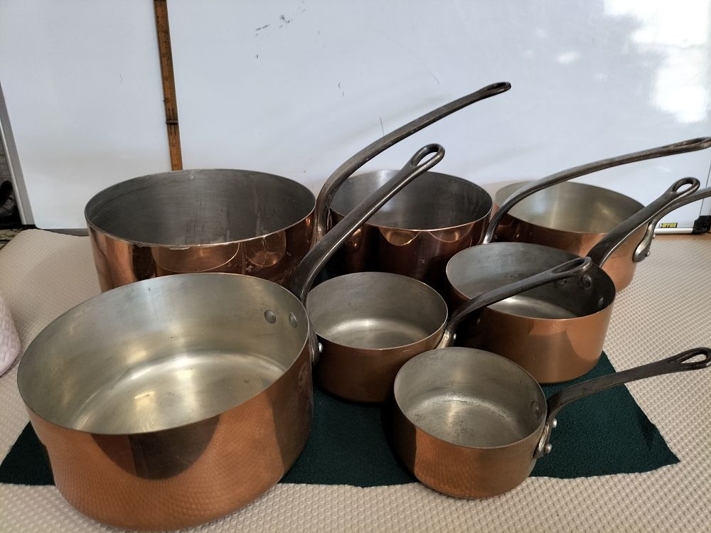 Lot 152 – A Set of Graduated Professional Style Copper Saucepans with Iron Handles