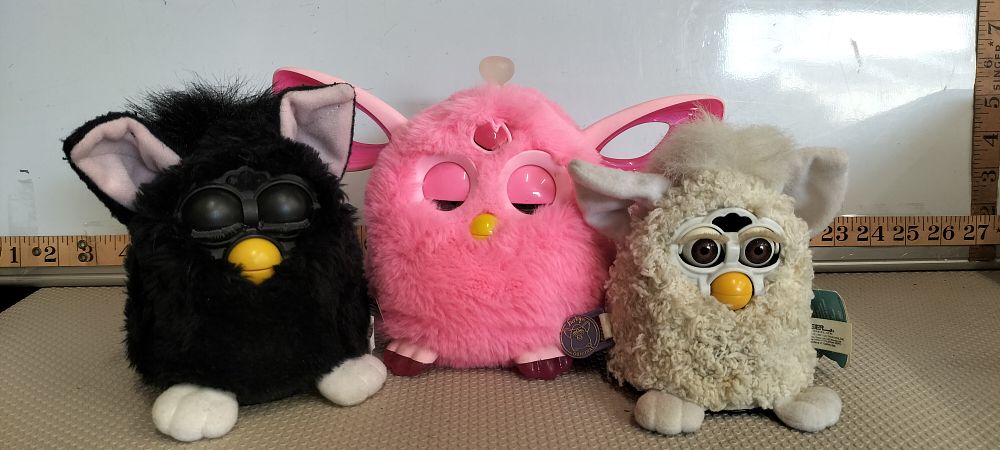 Lot 151 – Three Furby Interactive Electronic Plush Toys including 1998 Tiger Electronics and 2012 Hasbro Models