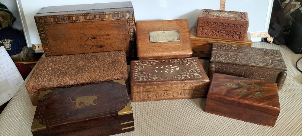 Lot 155 – A Collection of Decorative Wooden Boxes Including a 1943 Civil Defence Presentation Box