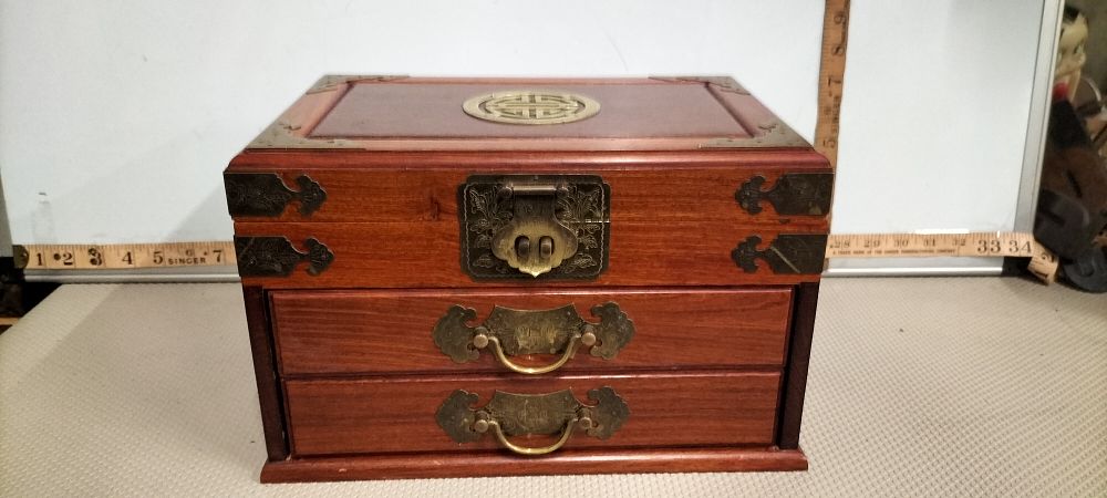 Lot 160 – Large Chinese Style Hardwood and Brass Two Drawer Jewellery Chest