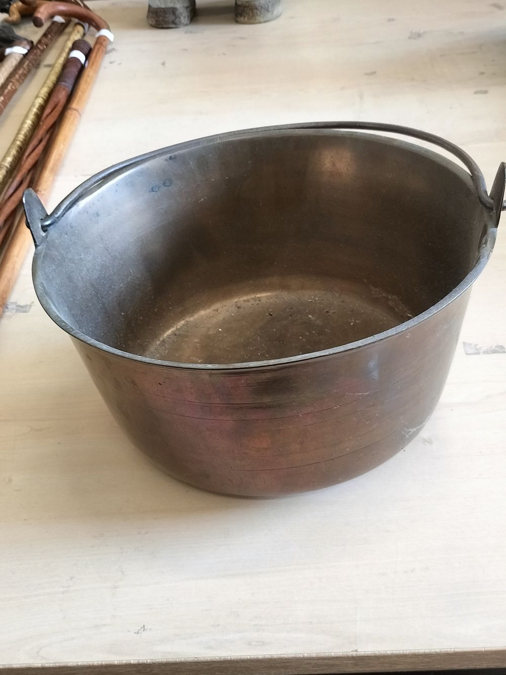 Lot 189 – 19th Century Spun Copper Preserving Pan with Iron Handle