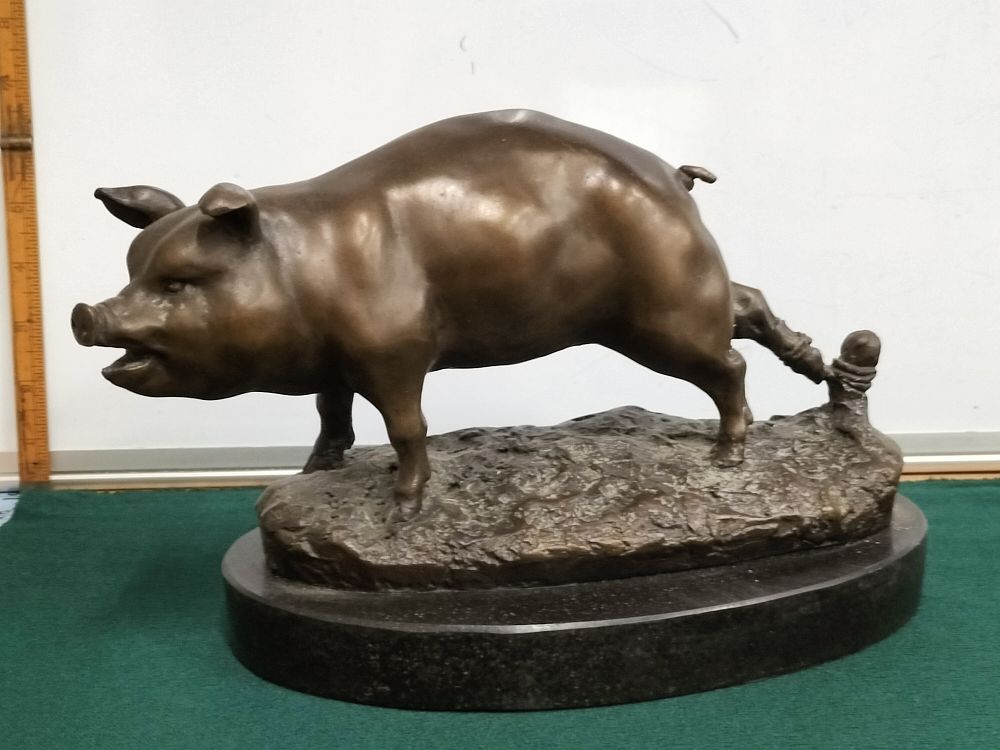 Lot 200 – An Animalier Bronze Sculpture of a Tethered Hog