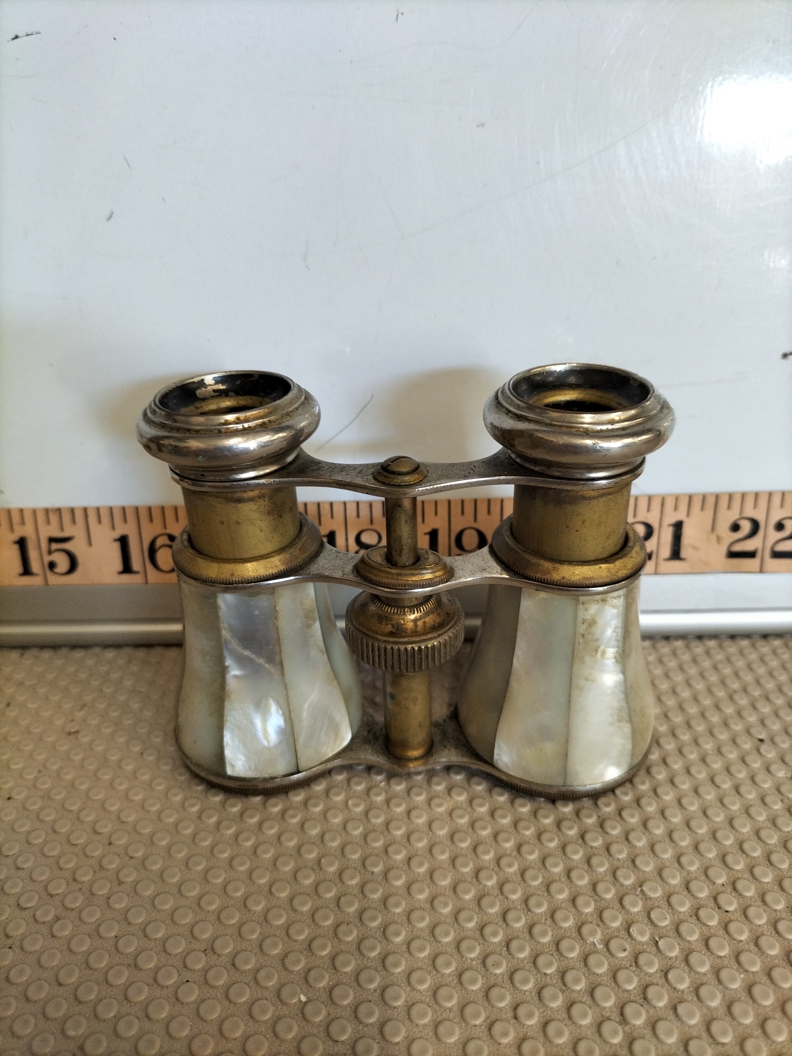 A Pair of Antique Mother-of-Pearl and Brass Opera Glasses