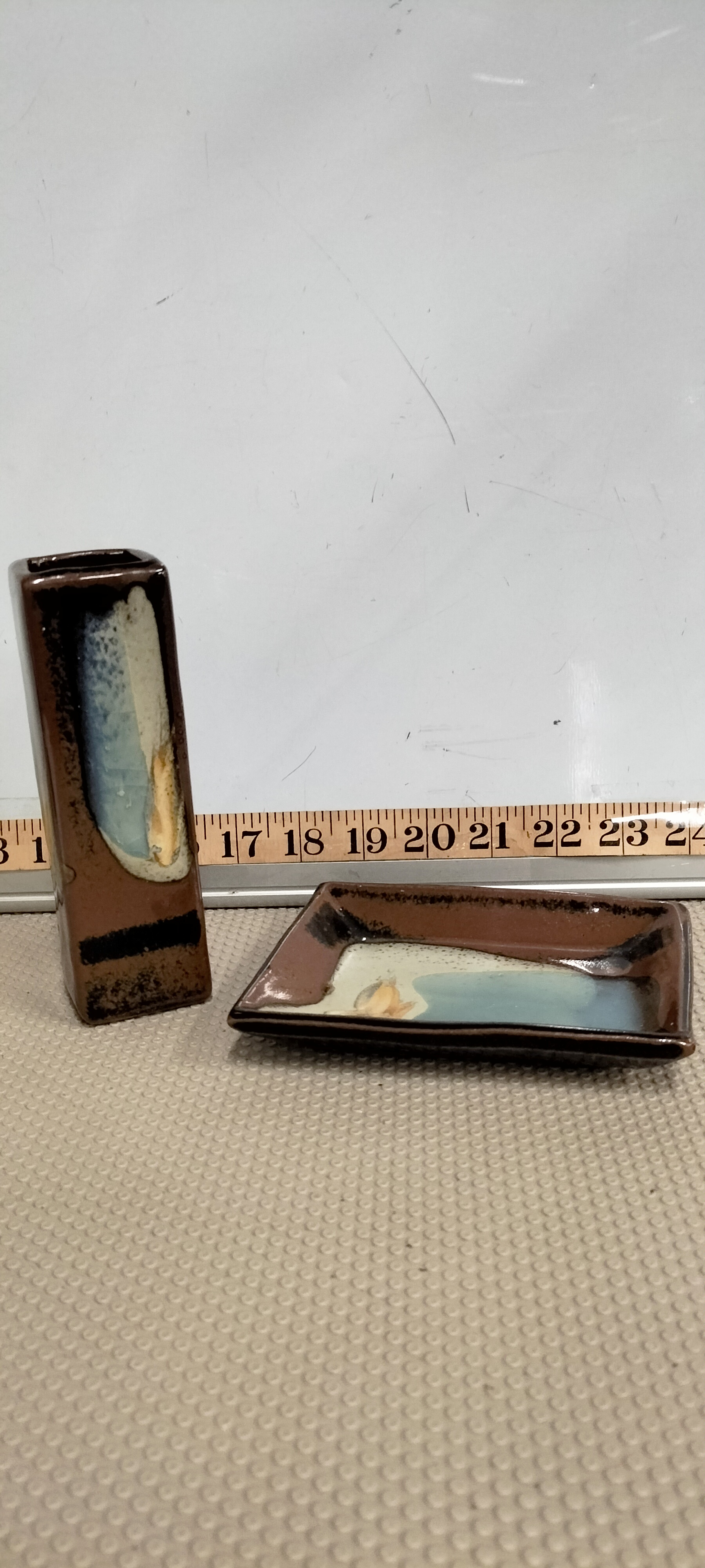 A Pair of Studio Stoneware Items signed Lam Vogl