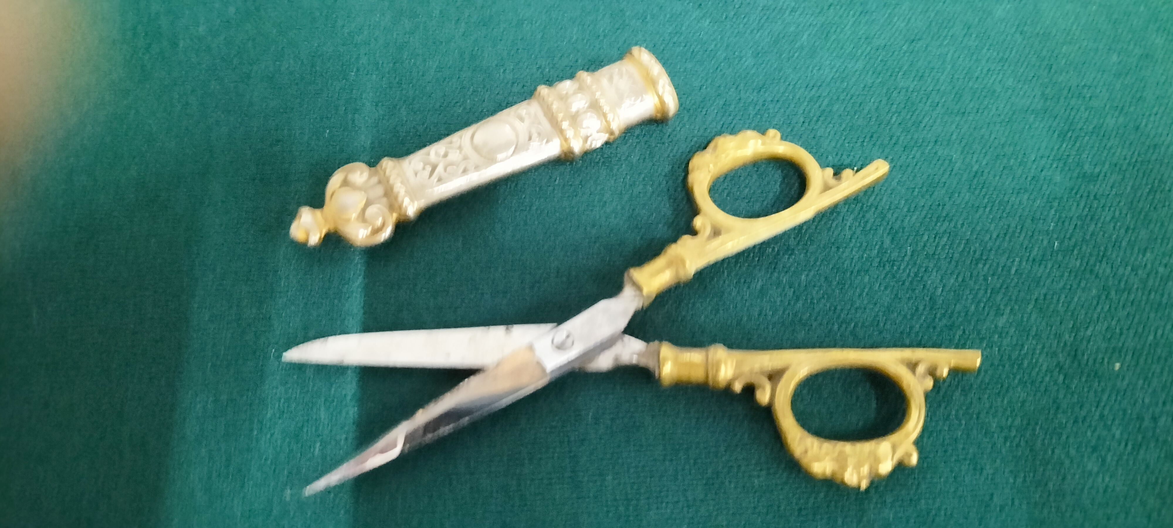 A Pair of Ornate Gilt Scissors and Matching Sheath