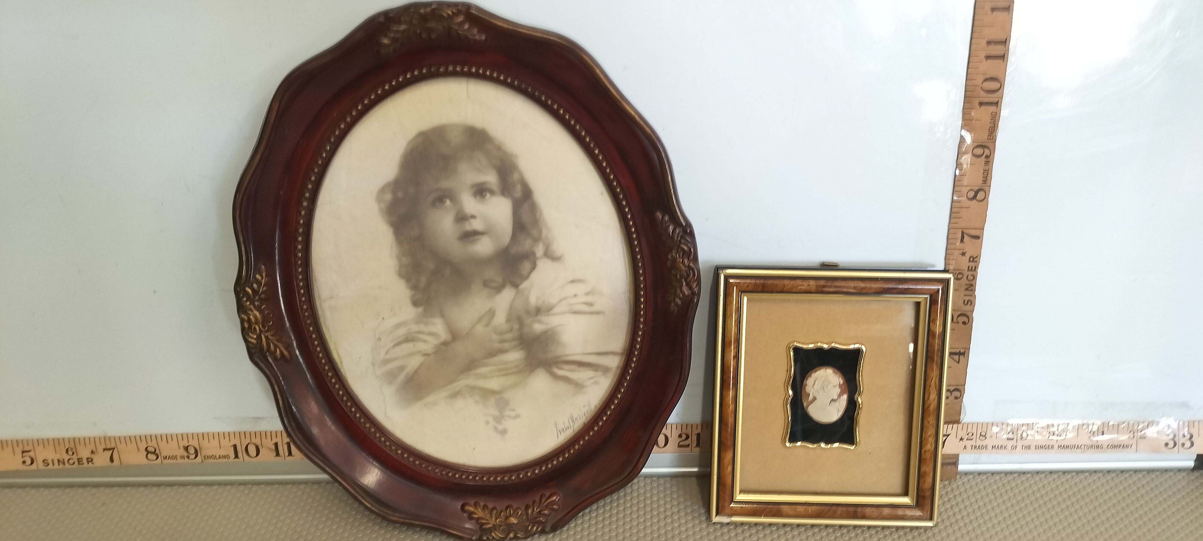 Isabel Sariguell, Two Framed Items comprising a Portrait of a Young Girl and a Shell Cameo