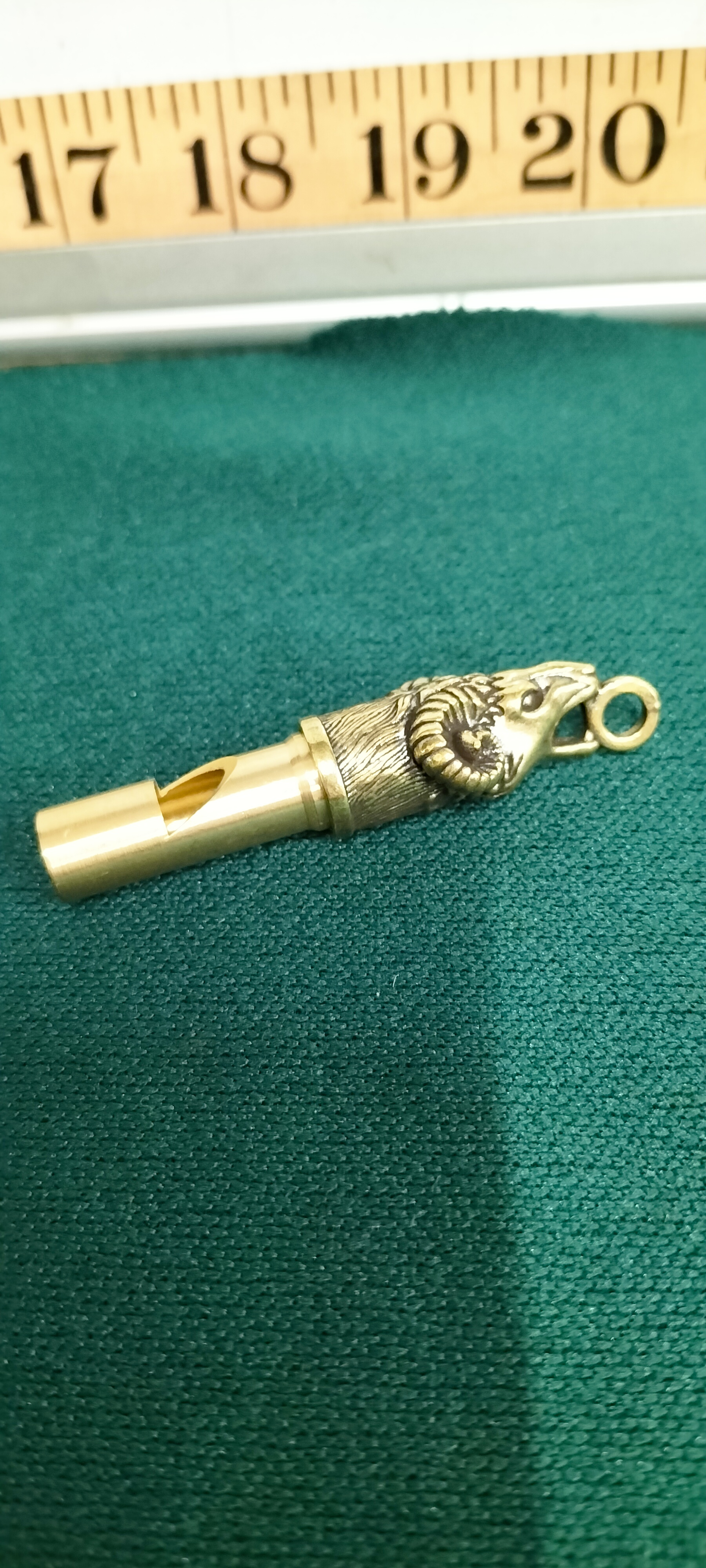 Cast Brass Ram Head Whistle Pendant