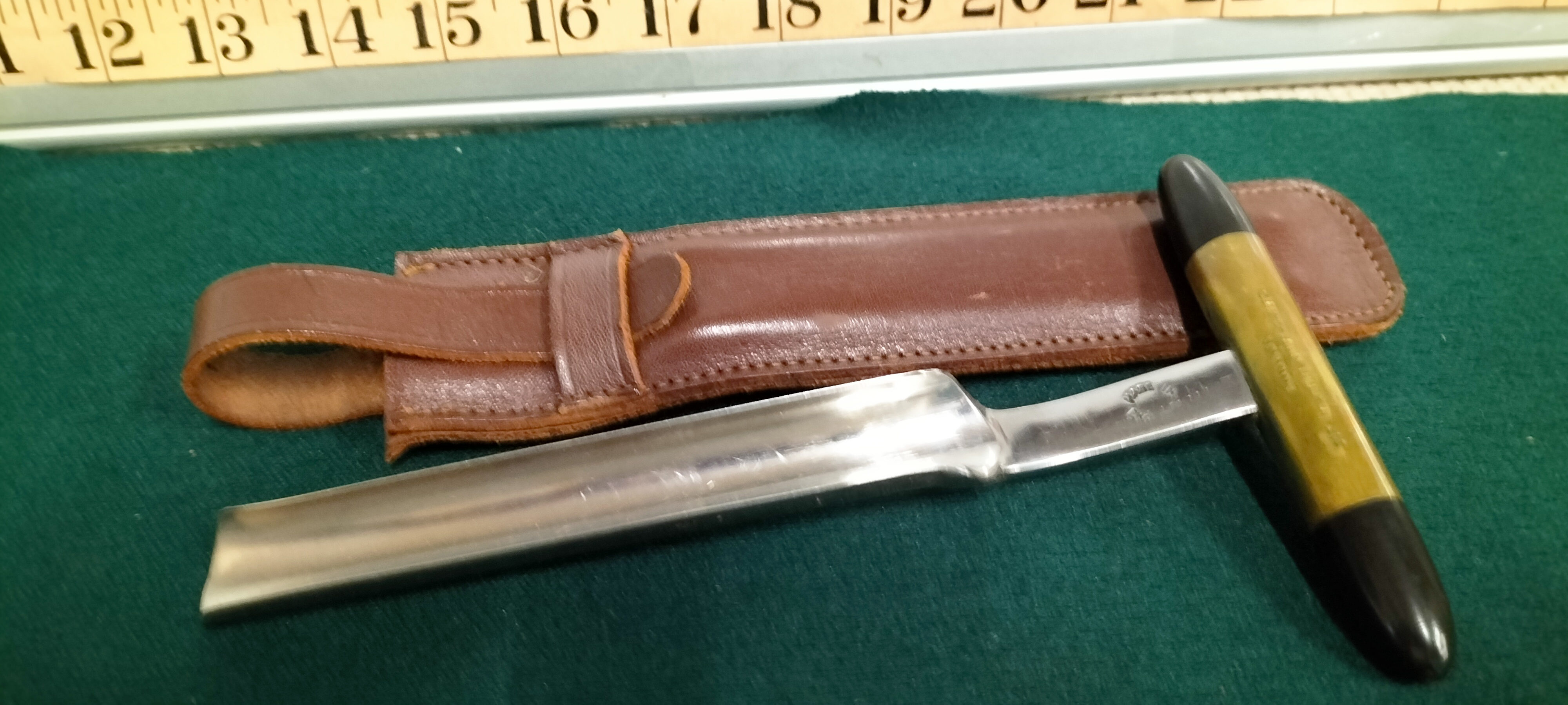 Vintage Sheffield Steel Cheese Trier with Horn Handle and Leather Sheath