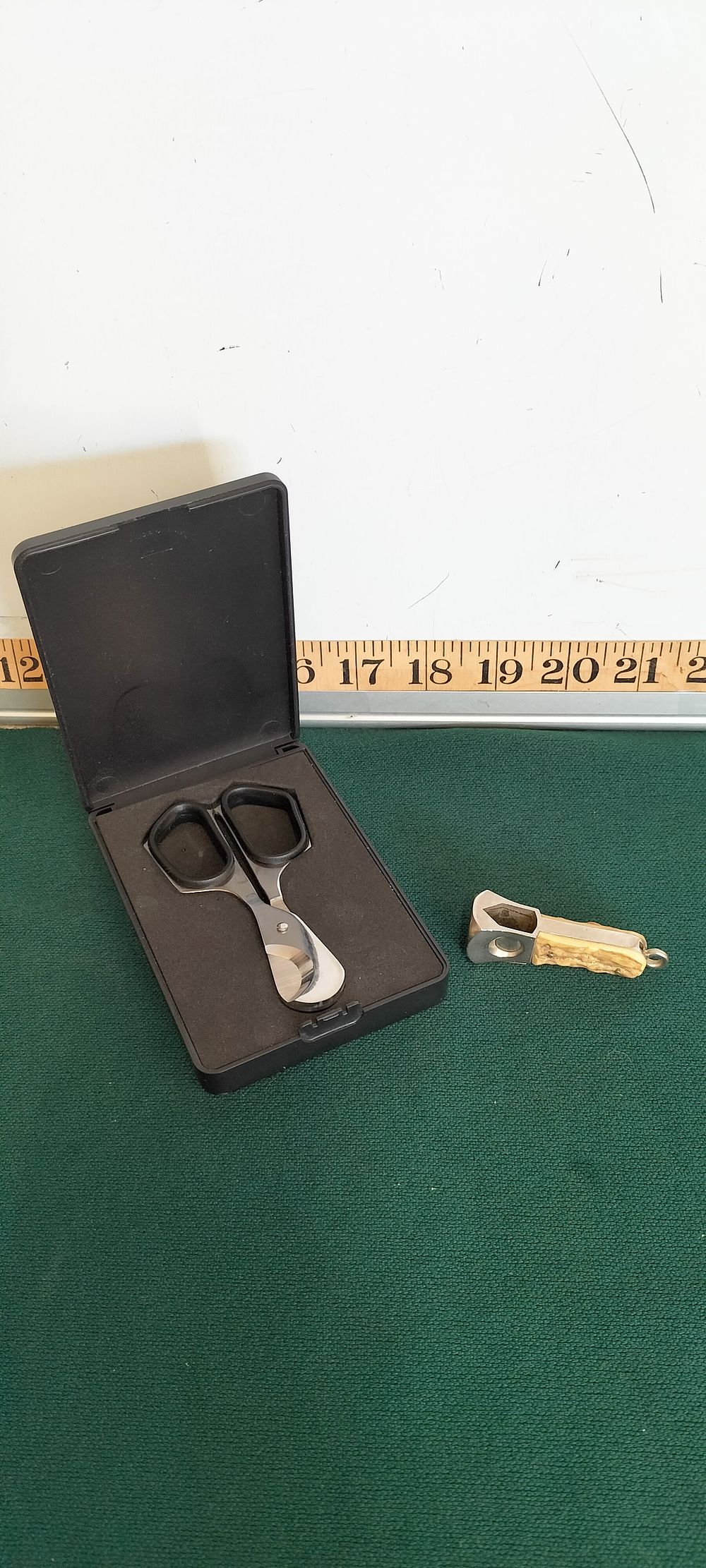 Lot 151 – Two Stainless Steel Cigar Cutters Including an Antler-Handled Pocket Cutter and Cased Scissors