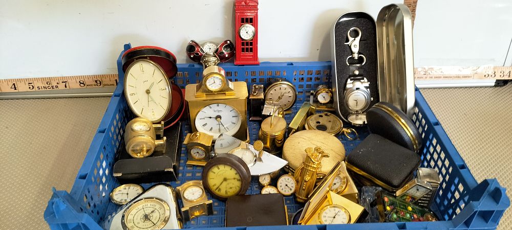 Lot 160 – An Assortment of Approximately 28 Miniature, Novelty, and Travel Clocks