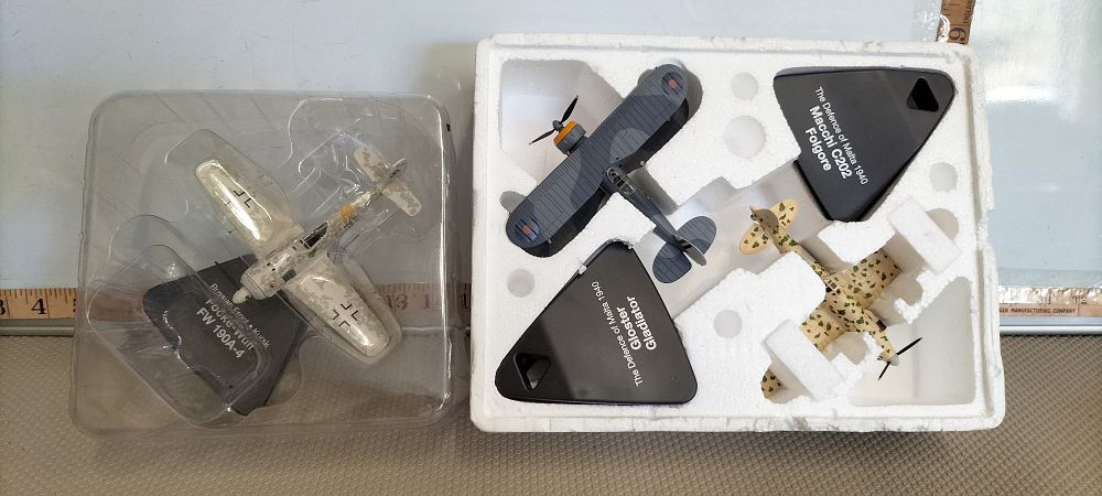 Lot 165 – Three Die-Cast Model Military Aircraft including Focke-Wulf FW 190A-4, Gloster Gladiator and Macchi C.202 Folgore