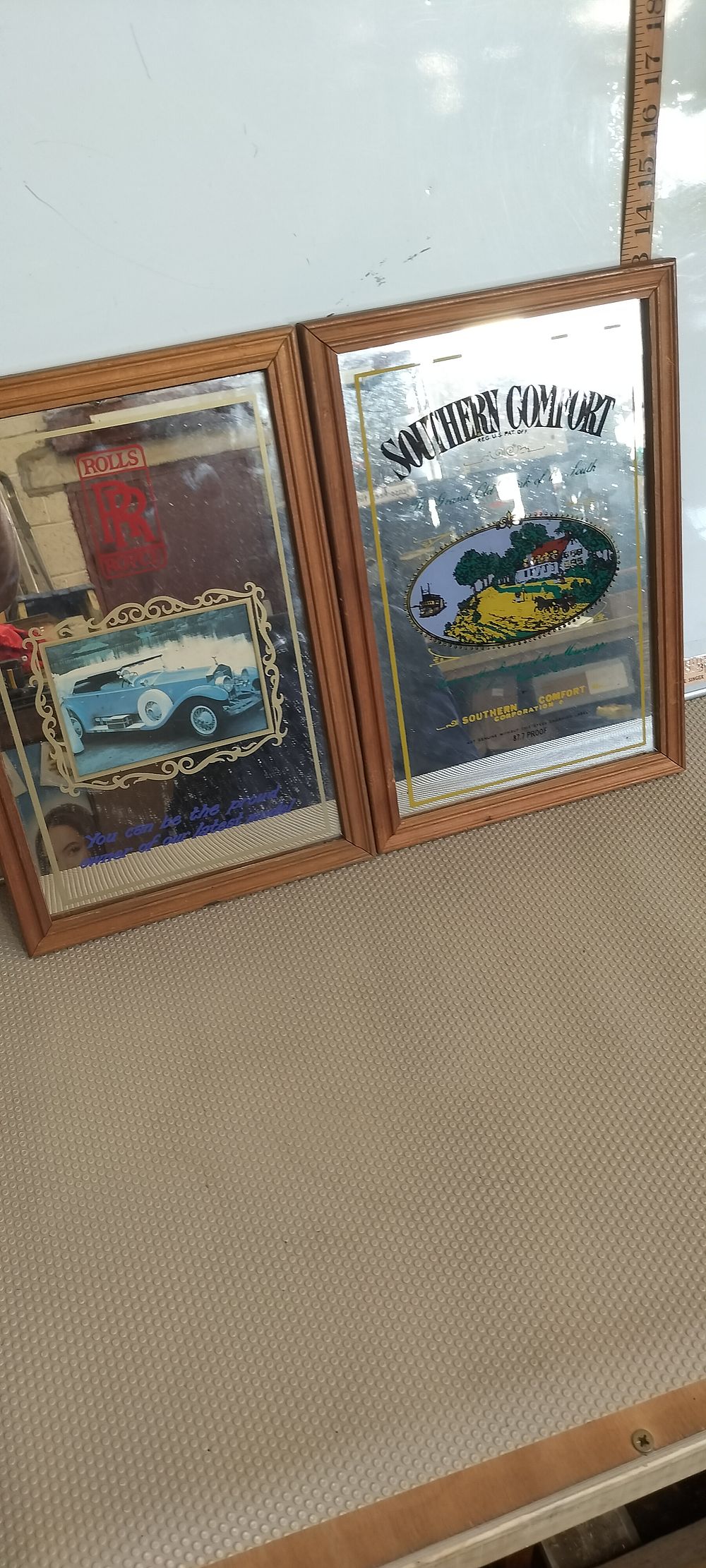 Lot 177 – A Pair of Vintage Framed Advertising Mirrors for Rolls Royce and Southern Comfort