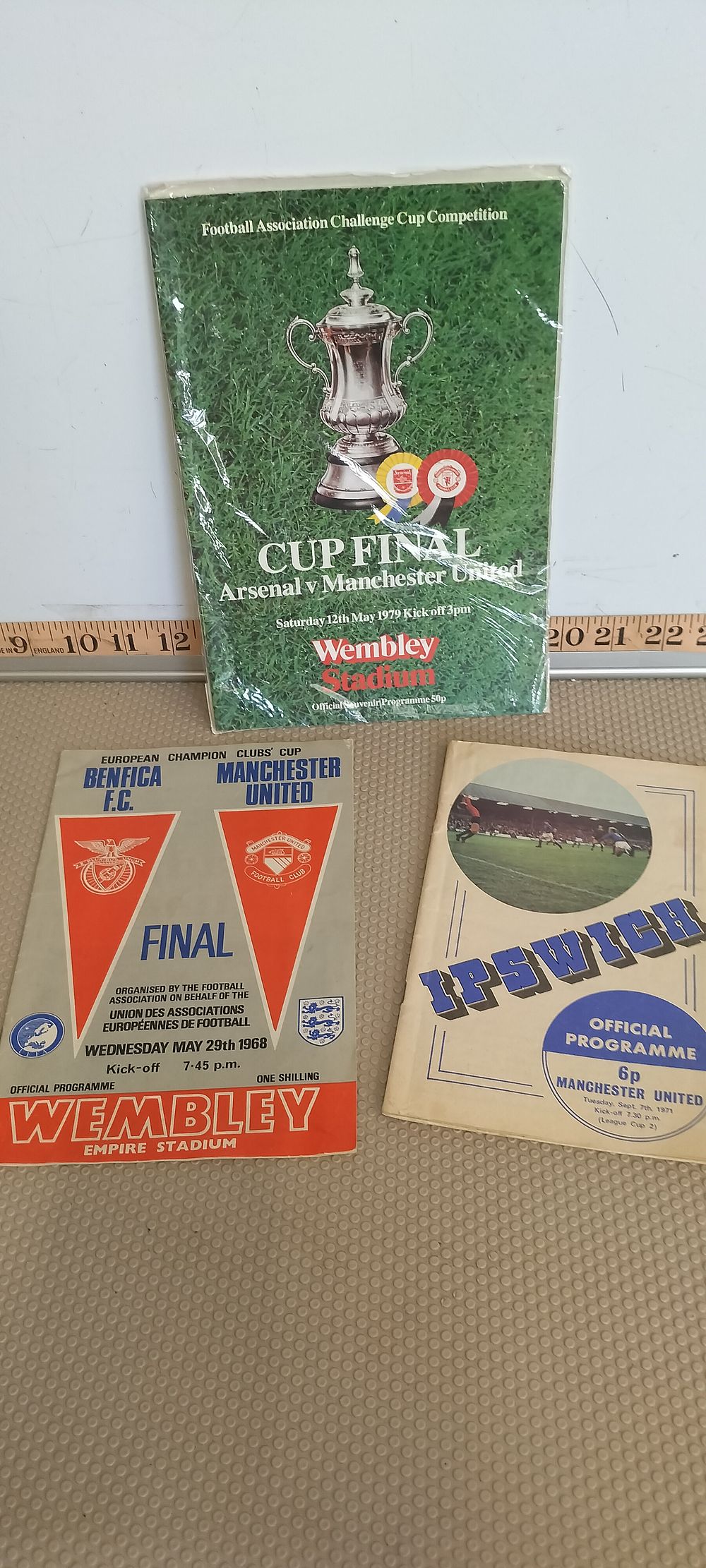 Lot 178 – A Trio of Manchester United Football Match Programmes including Signed 1971 League Cup Programme and 1968 European Cup Final