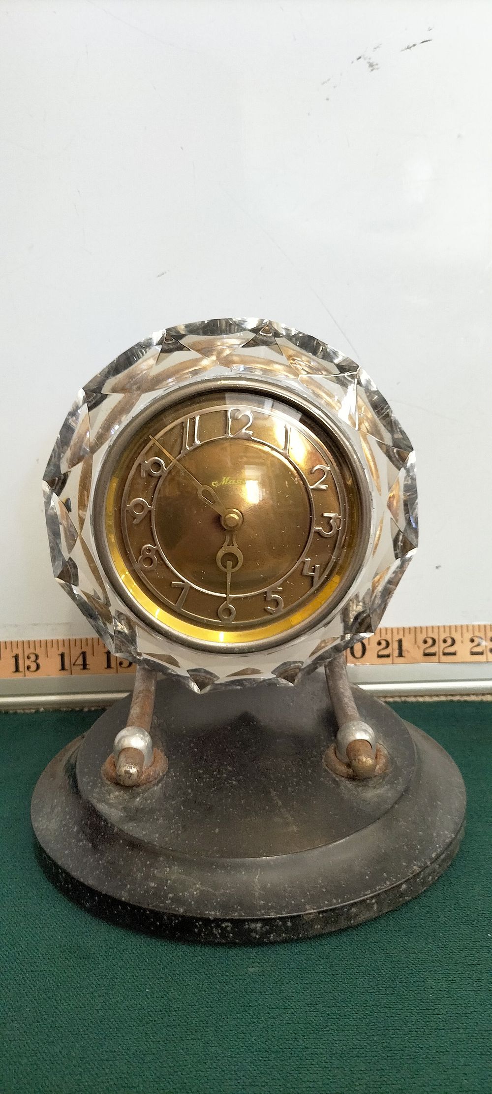Lot 205 – Soviet Mayak Faceted Glass Desk Clock on a Stone Base
