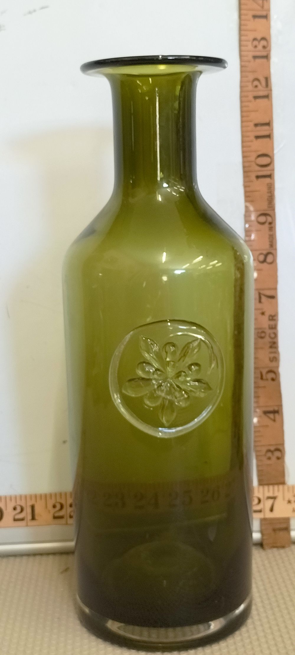 Lot 209 – A Dartington olive green glass Flora series bottle vase designed by Frank Thrower