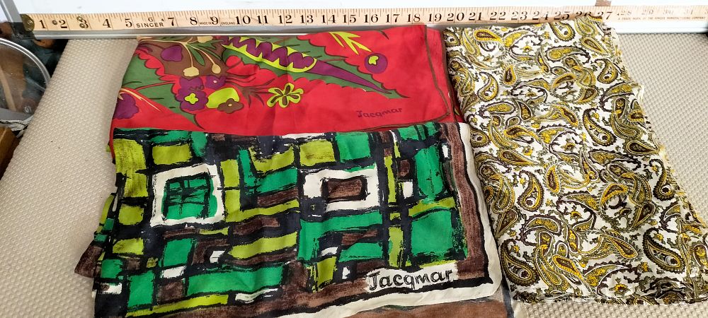 Lot 155 – A Trio of Vintage Silk Scarves Including Two Jacqmar Examples