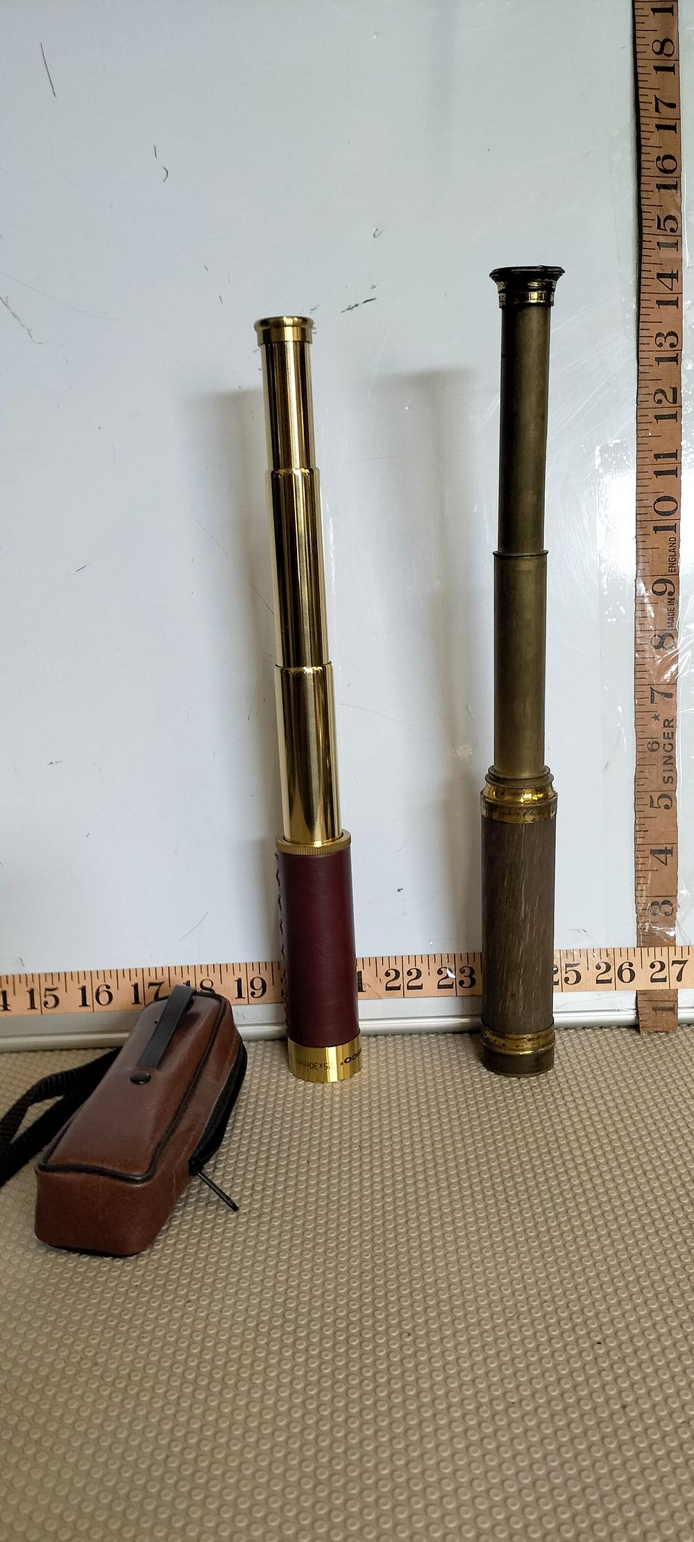 Lot 168 – Two Portable Brass Three-Draw Telescopes by Broadhurst Clarkson and Co. Ltd. and Tasco