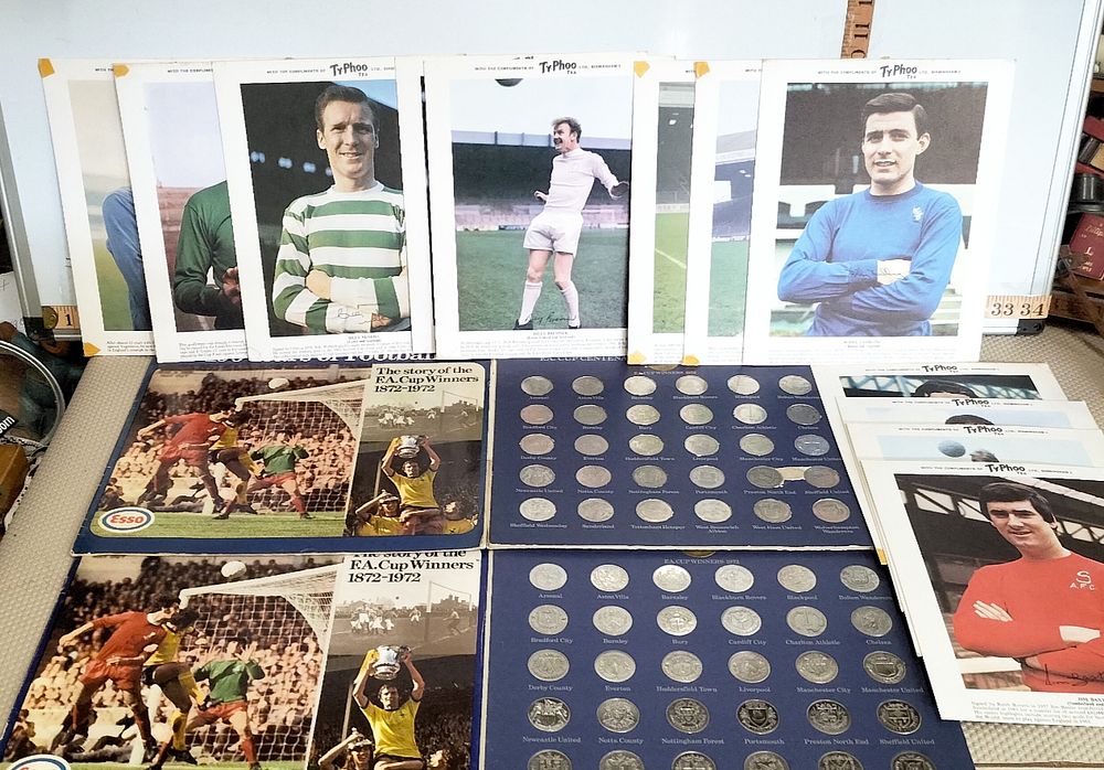 Lot 170 – A Collection of Vintage Football Memorabilia Including Typhoo Tea Prints and Esso FA Cup Centenary Coin Sets
