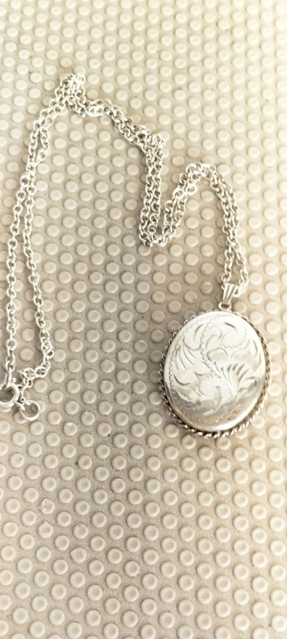 Lot 153 – Engraved Silver Oval Locket Pendant on Belcher Chain