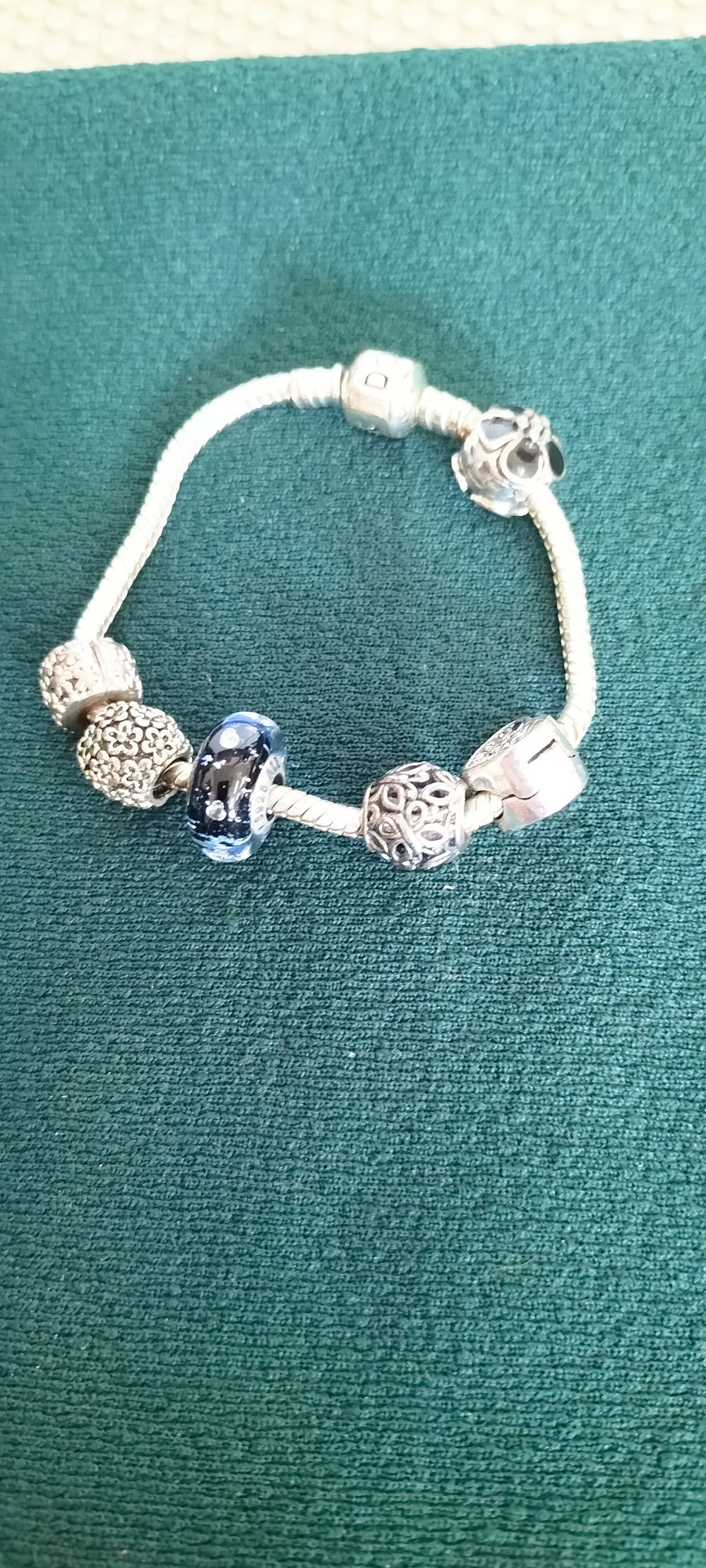 Lot 155 – Pandora Sterling Silver Snake Chain Bracelet with Six Charms