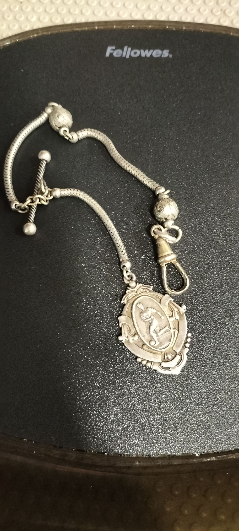 Lot 175 – Silver Snake Link Albertina Watch Chain with Athletics Fob