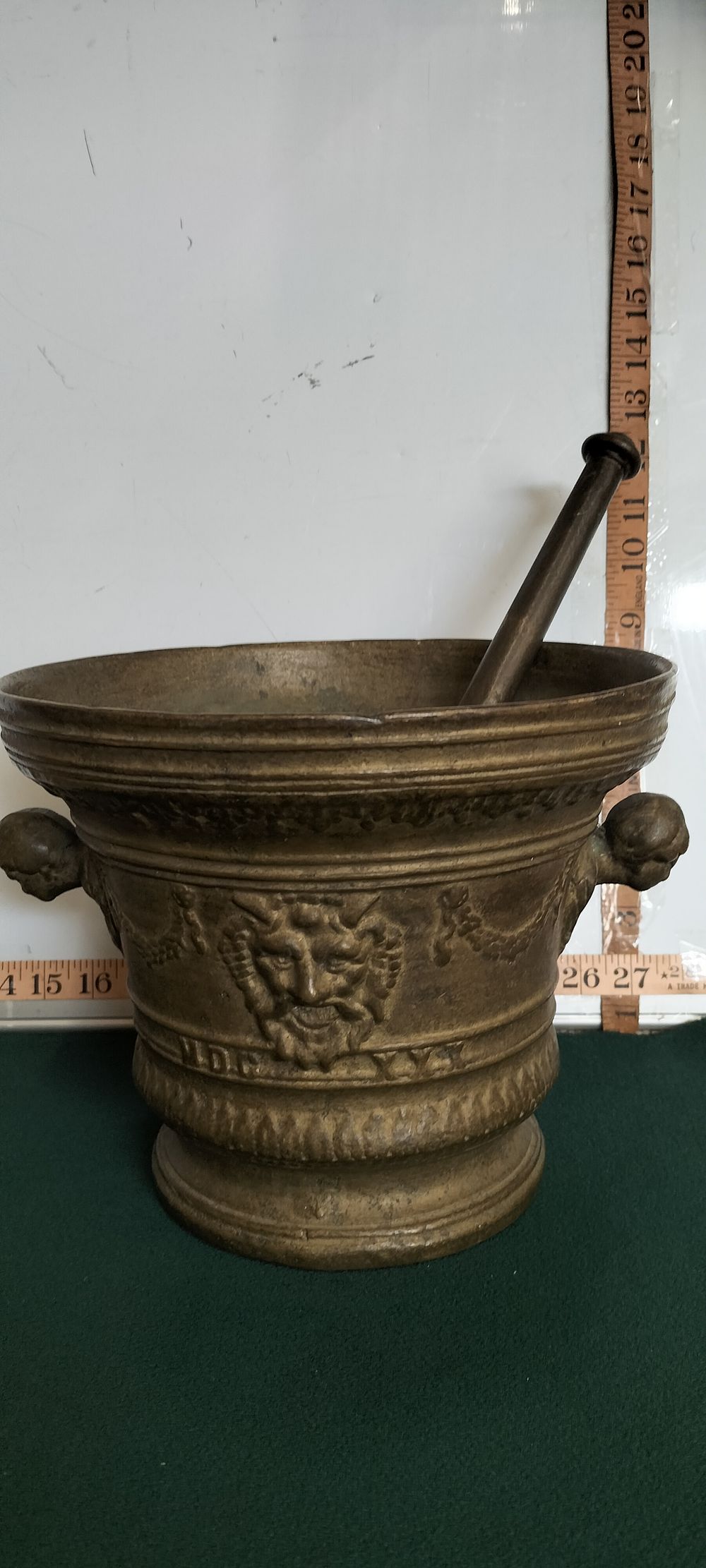 Lot 192 – A Bronze Italian Baroque Style Mortar and Pestle, 1635