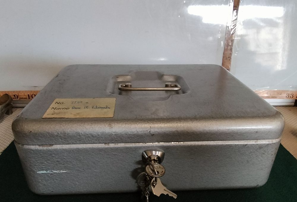 Lot 193 – A Steel WHSmith Hammertone Cash Box with Union Lock