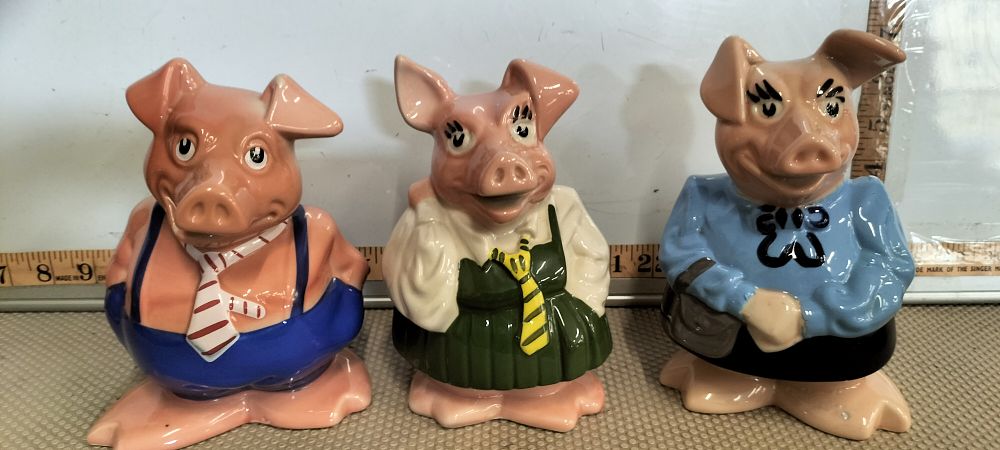 Lot 206 – A Trio of Glazed Ceramic Anthropomorphic Pig Figurines