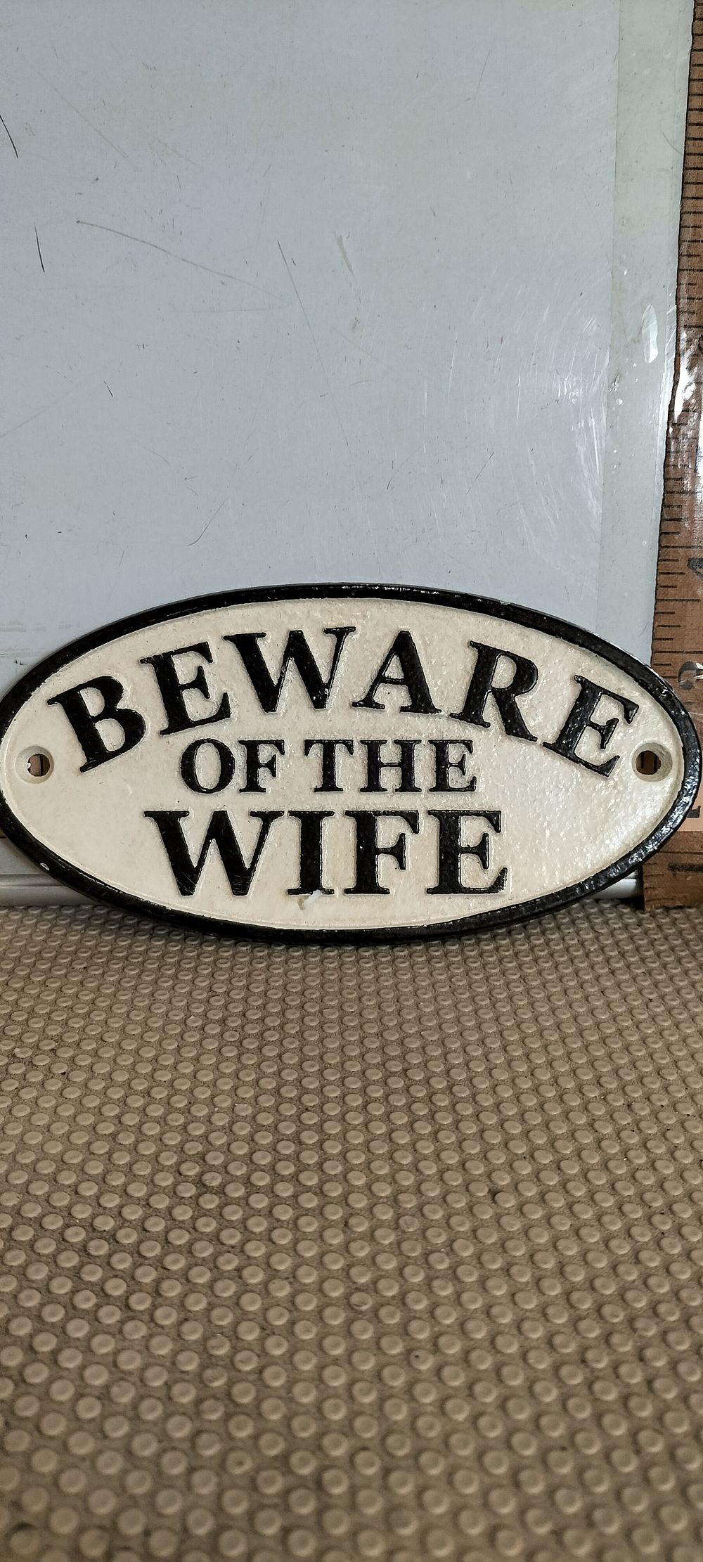 Lot 208 – A Cast Iron Novelty Beware of the Wife Wall Plaque