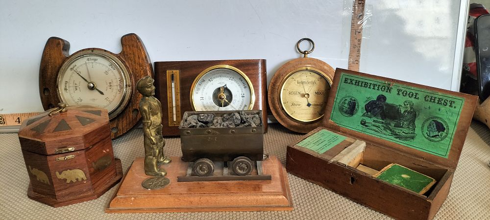 Lot 237 – A Mahogany and Brass Collection of Barometers and Victorian Curios