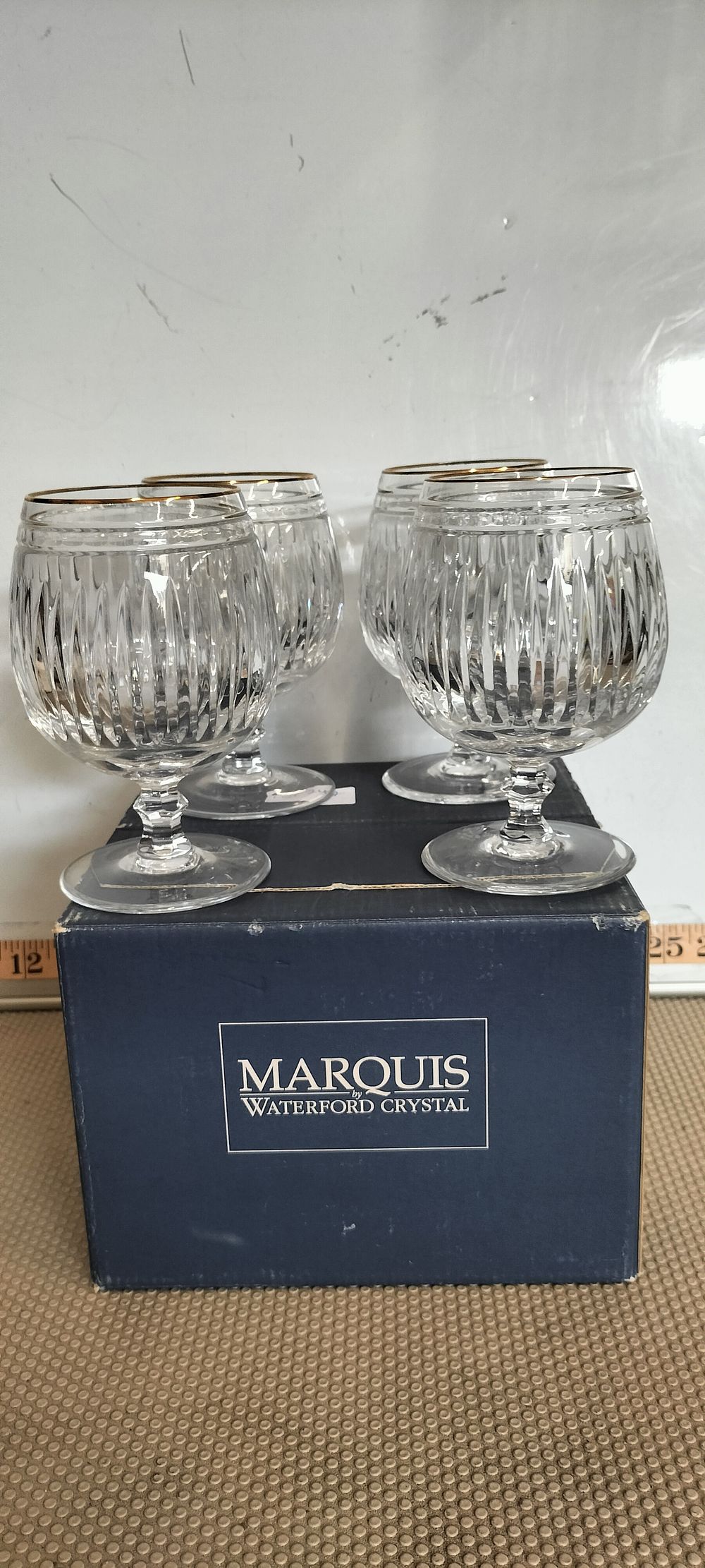 Lot 247 – A Marquis by Waterford Crystal Hanover Gold Rimmed Brandy Balloon Set