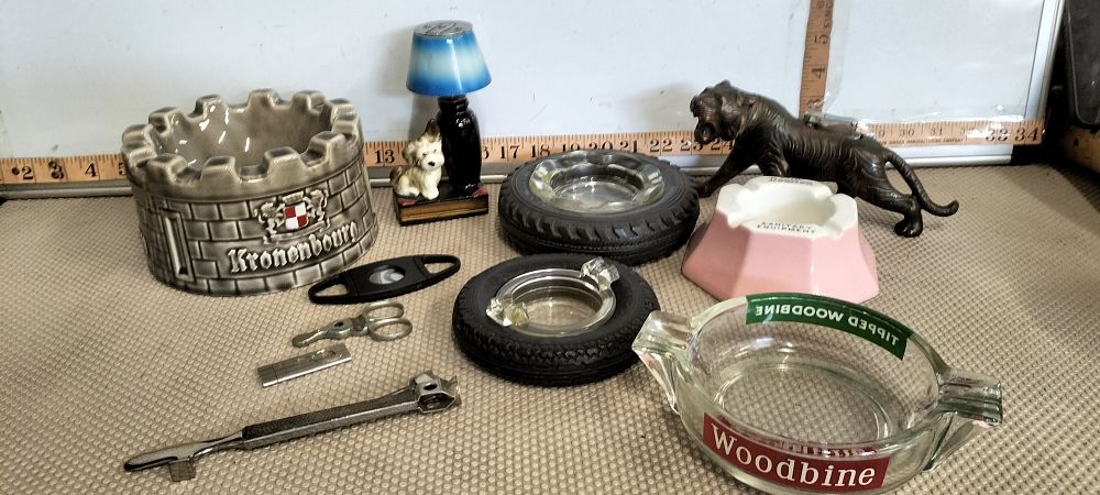 Lot 259 – An Assortment of Ceramic Glass and Metal Vintage Smoking Accessories