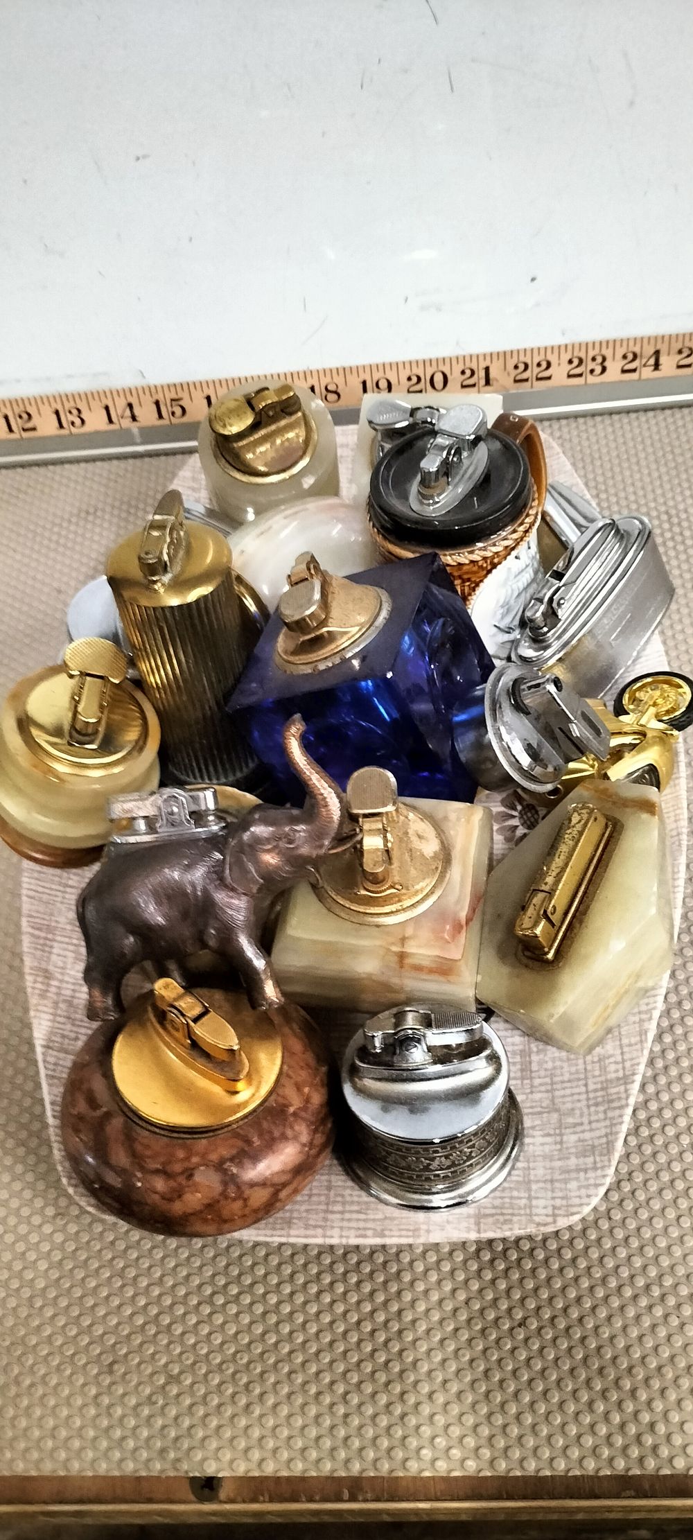 Lot 267 – A Collection of Onyx Glass and Metal Novelty Table Lighters