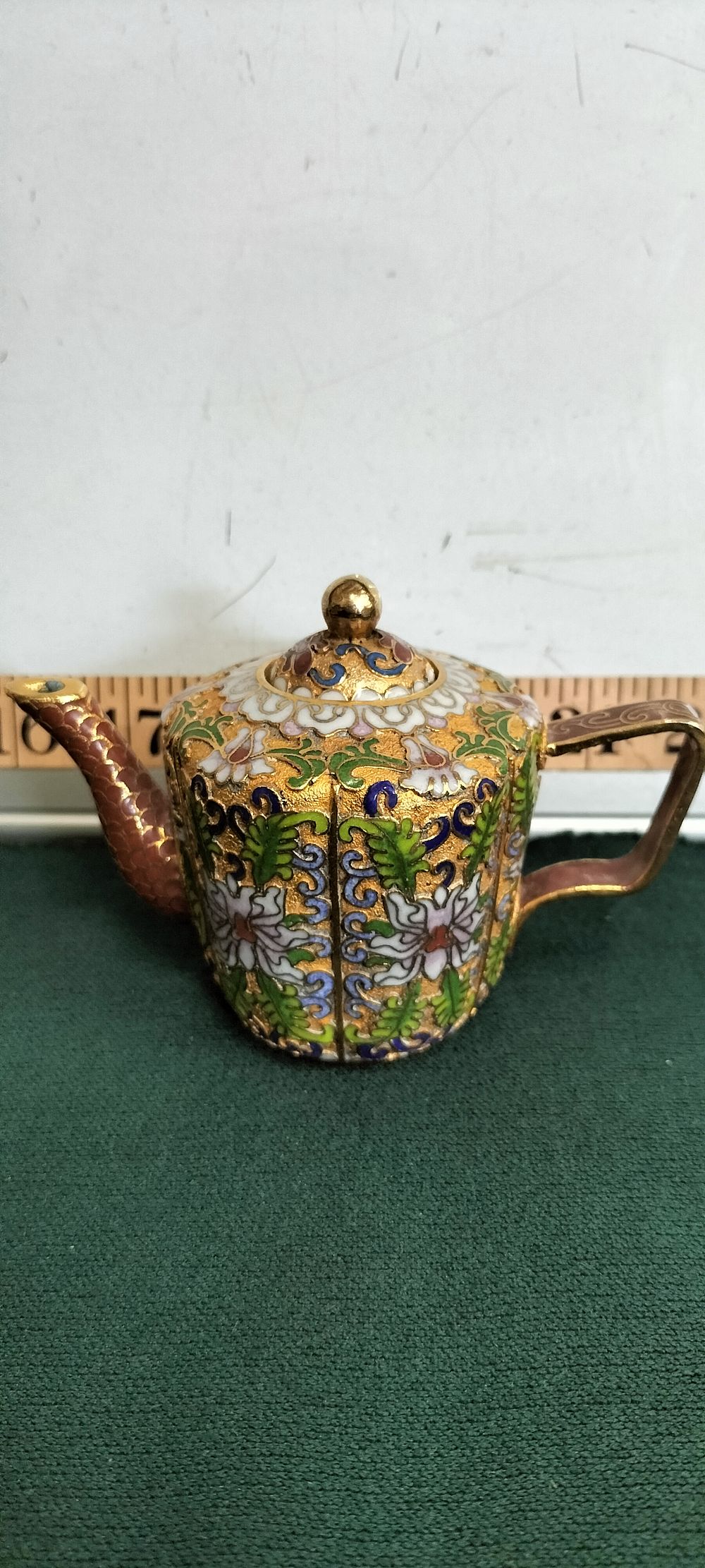 Lot 180 – A Gold Plated Miniature Cloisonne Enamel Chinese Teapot