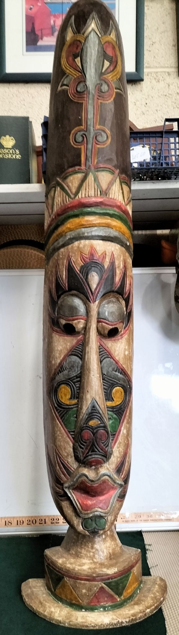 Lot 183 – A Wood Hand Painted Tribal Mask Sculpture on Pedestal Base