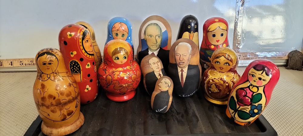 Lot 166 – A Collection of Wood Traditional and Political Russian Matryoshka Nesting Dolls