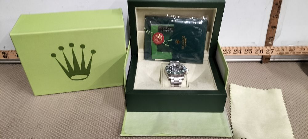 Lot 187 – Super Clone Rolex Submariner Date Steel Wristwatch with Green Bezel