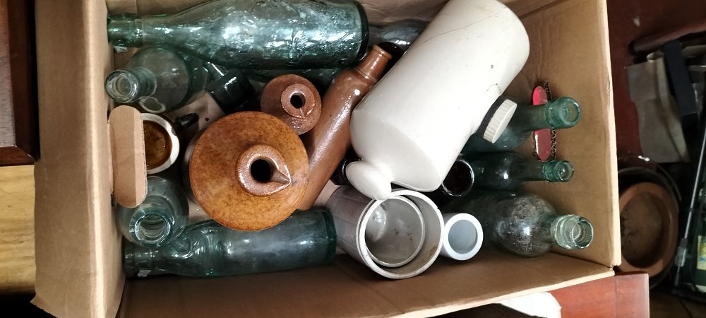 Lot 188 – An Assortment of Antique Glass and Stoneware Utility Bottles and Vessels
