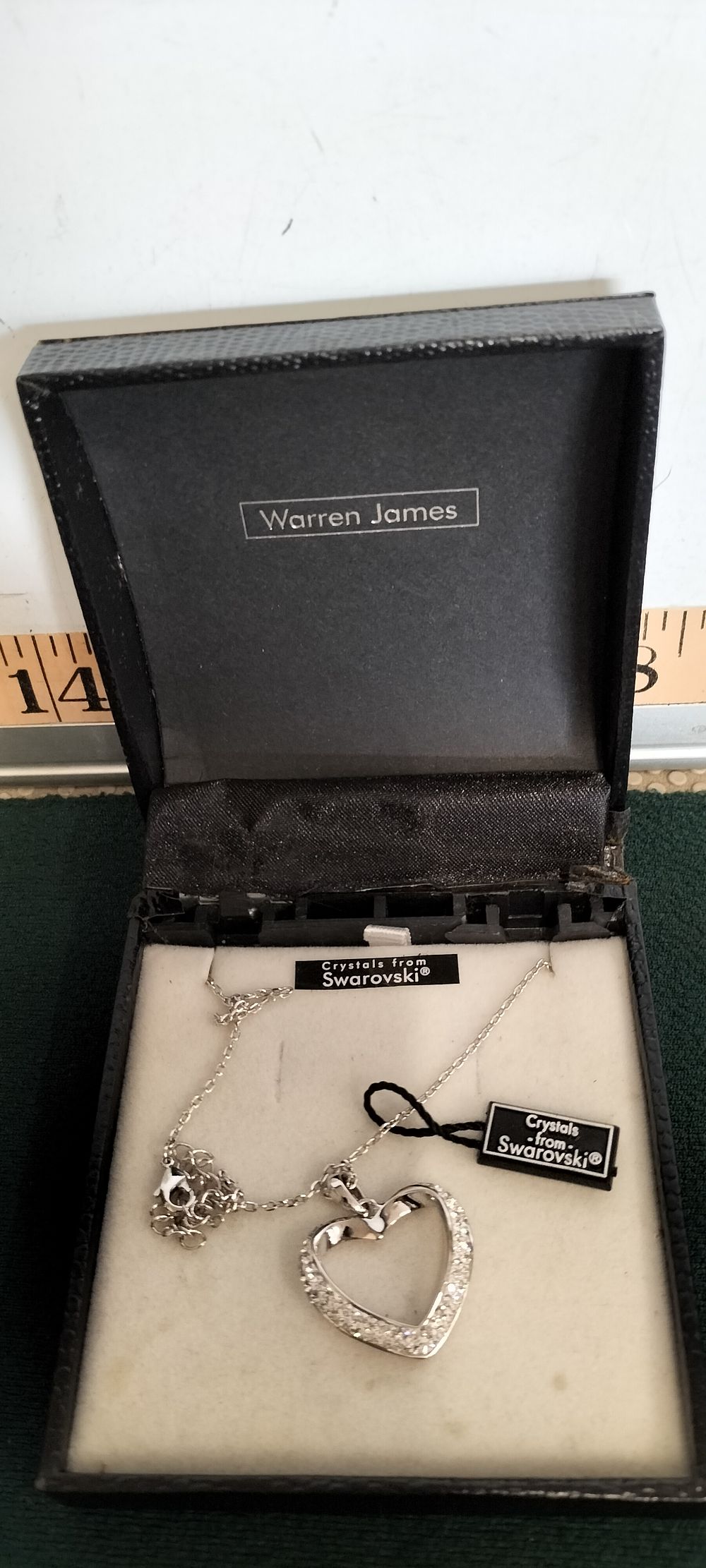 Lot 40 – Silver Warren James Open Heart Pendant Necklace with Swarovski Crystals