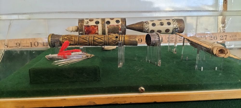 Lot 43 – A Bone and Brass Tibetan Buddhist Prayer Wheel and Personal Accessories