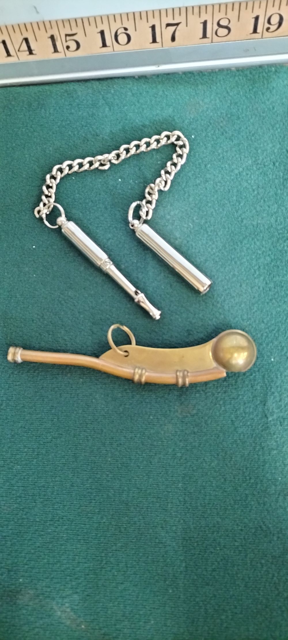 Lot 58 – Silver Acme Silent Dog Whistle and Brass Boatswain Pipe