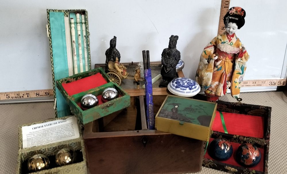 Lot 69 – A Divided Hardwood Chest and Assorted Oriental Collectables