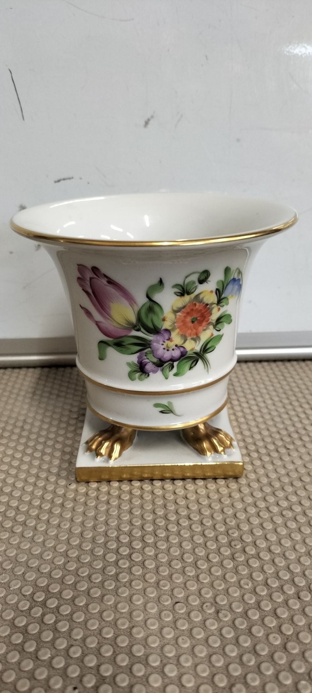 Lot 102 – Herend Porcelain Floral Footed Vase with Gilded Lion Paw Feet